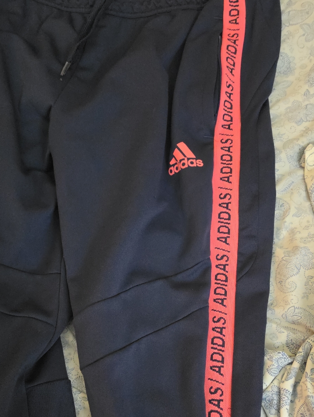 adidas Black Kids Joggers with Coral Pink Logo Stripe